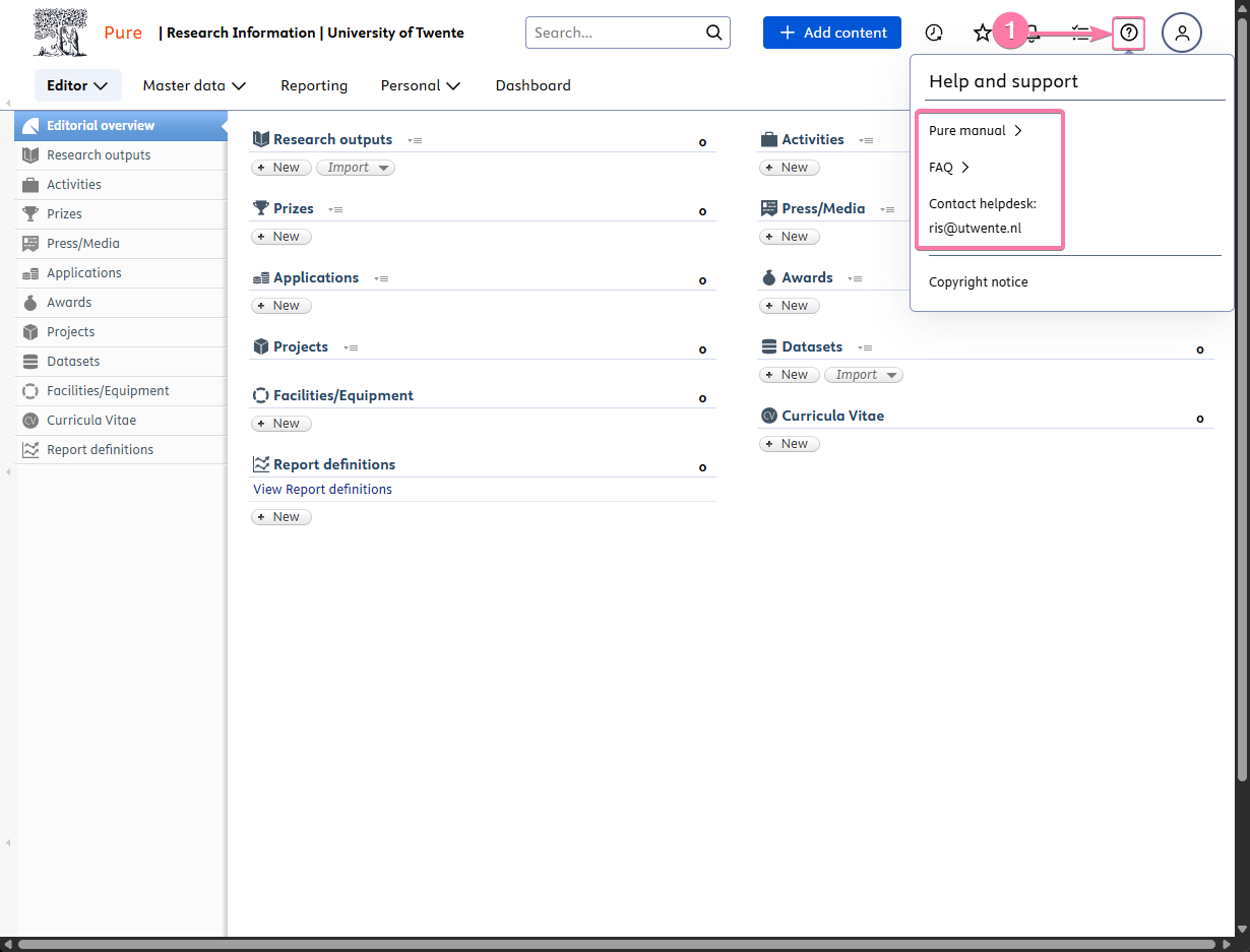 A screenshot showing how to access the help & support menu.